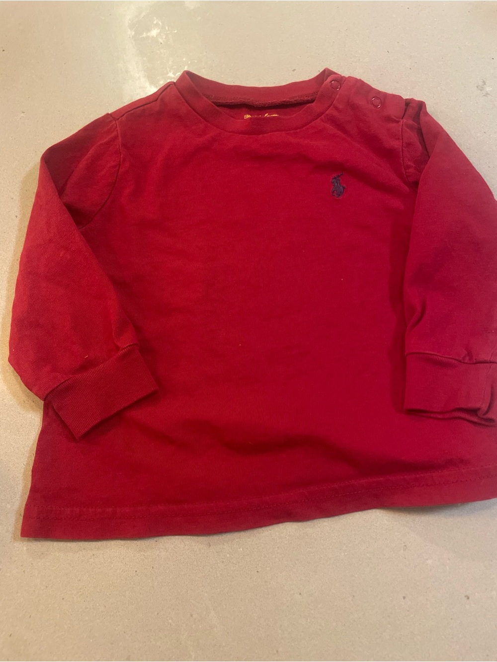 Ralph Lauren Red Long Sleeve Baby Tee with Navy Polo Pony